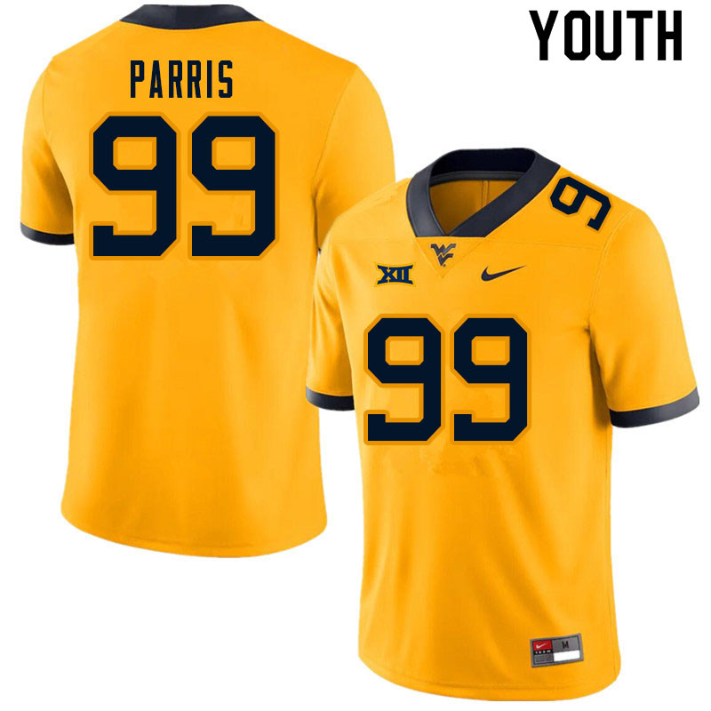 Youth #99 Kaulin Parris West Virginia Mountaineers College Football Jerseys Sale-Gold - Click Image to Close
